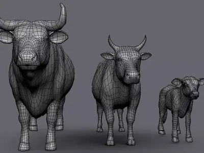 Cow Family Bull Cow Calf Topology UV Map Free low-poly 3D model
