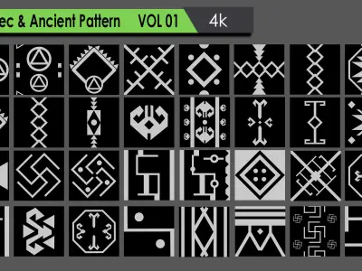 100 aztec and ancient patterns and Roll brushes 3D model