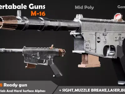 Convertable Guns 3 M16 Free low-poly 3D model