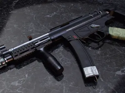 Heckler and Koch MP5 smg weapon with attachments Low-poly 3D model