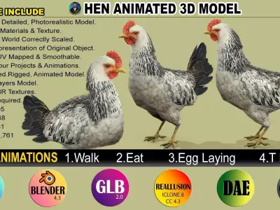 HEN RIGGED ANIMATED 4 Low-poly 3D model