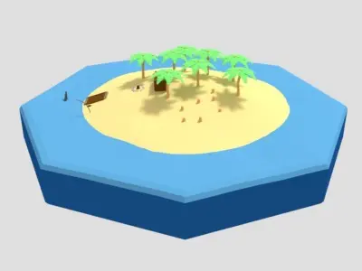 Low Poly Cartoon Island Scene Low-poly 3D model