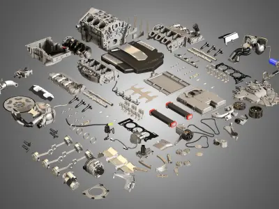 XTS Disassembled Engine - V6 Twin Turbo Engine 3D model