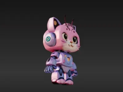 Robot Cat 3D Model - Game Ready - Low poly Low-poly 3D model get