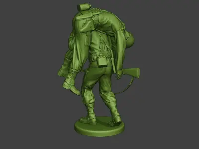 American soldier ww2 carring wounded A10 3D print model