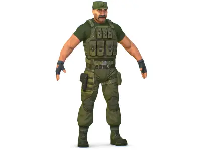 Military Soldier in Tactical Gear Combat Boots and Pistol  Low-poly 3D model