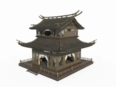 Ancient Asian architecture thatched palaces 3D model