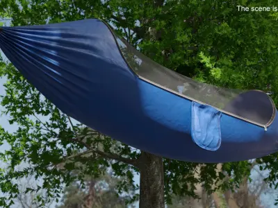 Survival Hammock Attached to Wooden Stakes 3D model