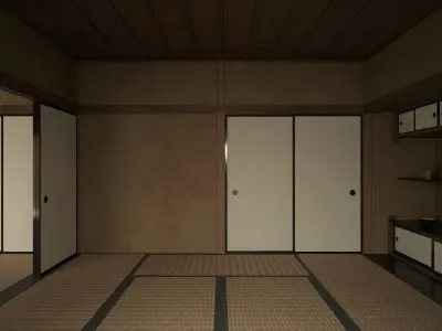 Japanese Old Traditional House Living Room with Courtyard 3D model