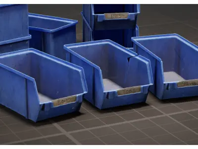 Stackable Blue Plastic Storage Bins - Parts Organizer Trays 3D model