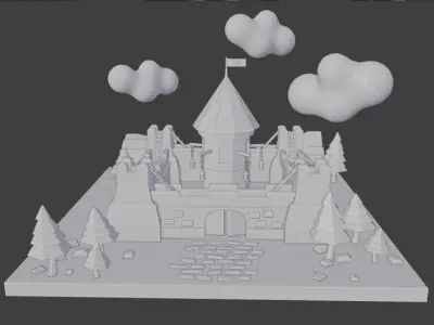 Castle in middle of field 3D model