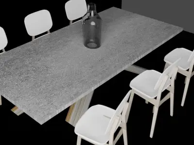 Dining Furniture Set Dining Table Chairs and Glass Vase 3D model