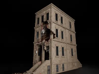 DESTROYED OLD BUILDING POST APOCALYPSE 002 Low-poly 3D model