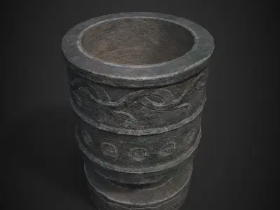 OLD STONE FIRE POTLOWPOLY GAME ASSET Low-poly 3D model