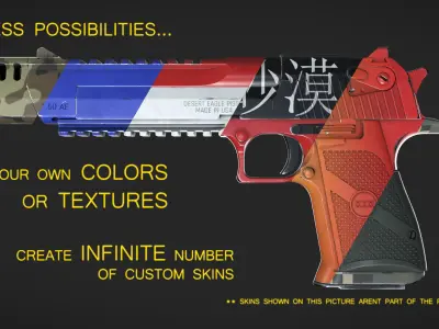 Desert Eagle with Modifications and Skins Low-poly 3D model