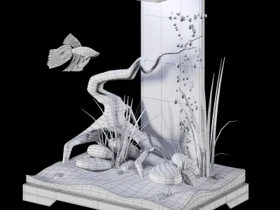 Aquarium with Siamese fighting fish 3D model