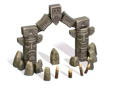 Handpaint Cartoon Stone Arch Entrance Cave Low-poly 3D model