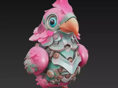 Pink Cyber Chick - Stylized Mecha Bird 3D Model 3D print model