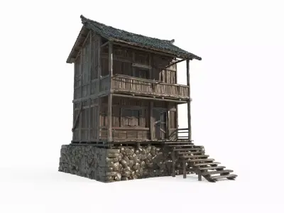 Two story residential houses in ancient Asian architecture 2 3D model