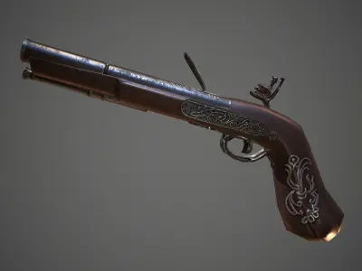  Pirate flintlock pistol  Low-poly 3D model