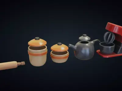 Rolling Pin Kettle Mixer - Stylized Kitchen Pack - Part 11 Low-poly 3D model