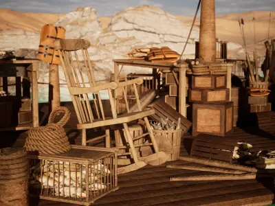 Fishing Dock 35 Assets Low-poly 3D model