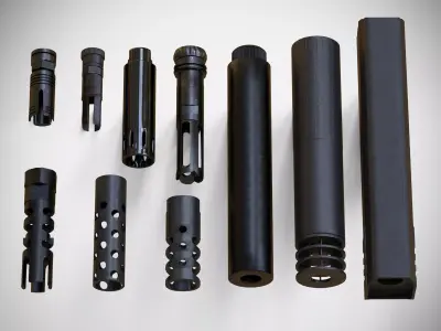 Barrel Attachments Pack - Flash - Muzzle - Suppressor - PBR Low-poly 3D model