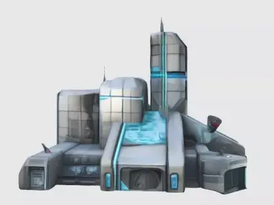 Sci-Fi Battle Base  Modular Low Poly Military Outpost for Web3  Low-poly 3D model