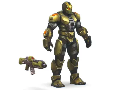 Sci-Fi Man Cyborg - Male Drone Trooper Soldier Low-poly 3D model