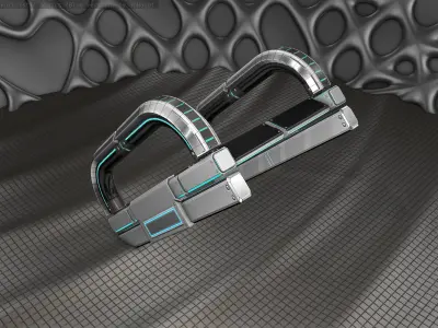 Sci-Fi Stairs - 11 - Silver Blue Neon Light Version Low-poly 3D model