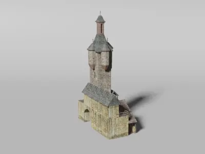 Medieval city gate building Low-poly 3D model