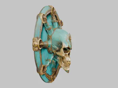 Medieval Fantasy Round Skull Shield Low-poly 3D model