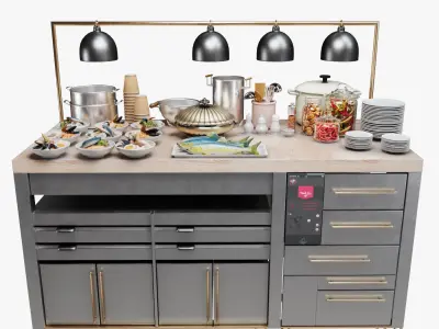  Food Serving Table with Seafood 3D model