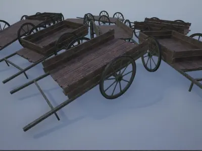 Lowpoly Medieval Wooden Carts Low-poly 3D model