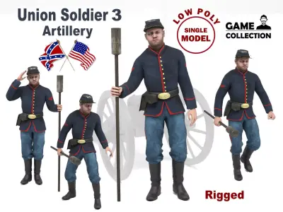 Union Soldier 3 - Artillery Low-poly 3D model