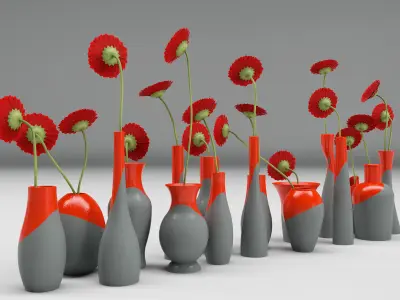 Vases with daisy Free 3D model