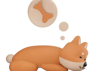 Dog Dreaming about Bone Low-poly 3D model