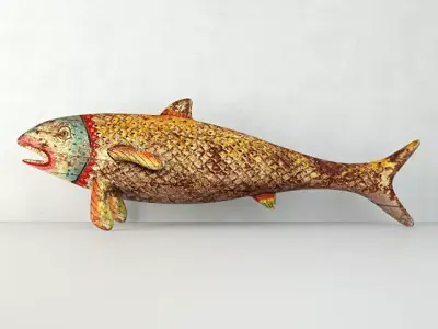 Vintage Painted Wood Fish 4 3D model