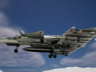 Rigged Saab 37 Viggen Fighter 3D model