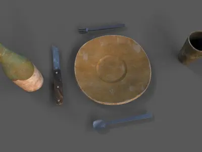 Medieval tableware Low-poly 3D model