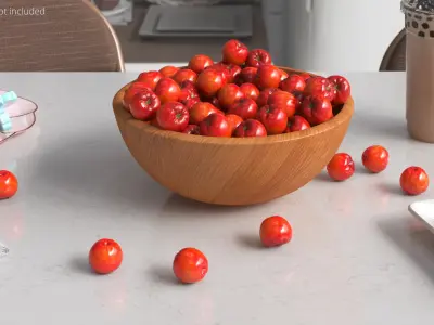 Acerola Fruit with Wooden Bowl Red 3D model