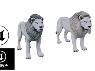 Realistic white lion low poly Low-poly 3D model