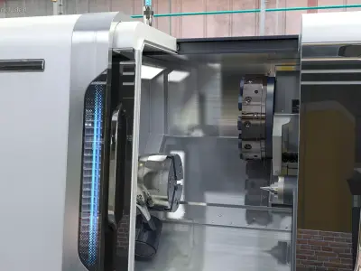 CNC Lathe Universal Turning Center Rigged 3D model