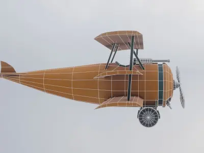 Low Poly PBR Triplane orange biplane flying in sky Low-poly 3D model