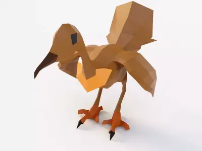 crane 3d model origami bird with beak and feet Low-poly 3D model