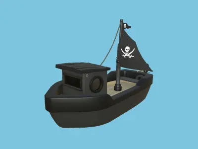 Cartoon Boat 03 - Black Pearl - Pirate - Low Poly Ship Low-poly 3D model