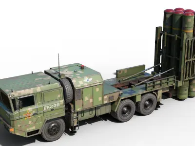 4 coatings of China HQ16 HQ-16 air defense missile Launcher Low-poly 3D model