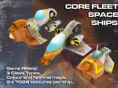 FLEET SPACE SHIPS Low-poly 3D model