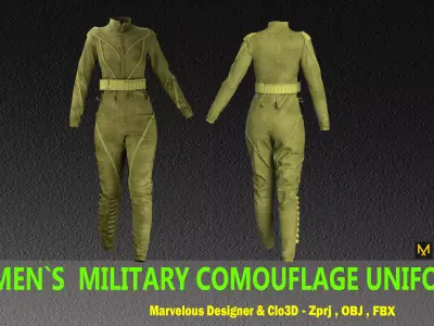 WOMEN MILITARY COMOUFLAGE UNIFORM - zprj- fbx- obj- png 3D model