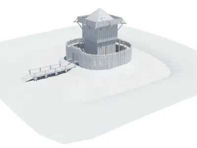 Medieval wooden motte castle with keep and ditch Low-poly 3D model
